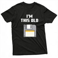 Im This Old Retro Floppy Disk Graphic Print Crew Neck Short Sleeve Tees Vintage Computer Tech Humor Slogan Casual Unisex T Shirt XL gray