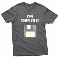 Im This Old Retro Floppy Disk Graphic Print Crew Neck Short Sleeve Tees Vintage Computer Tech Humor Slogan Casual Unisex T Shirt L gray