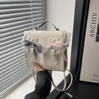 Fashion Autumn The Colleges Trendy Lace Sweet Schoolbag Handheld Doubleshoulder Girls Small Square Bag gray