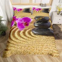 Zen patalynės užvalkalų komplektas Smėlio paplūdimys Meditacijos patalynės komplektas Zen akmenys Antklodės užvalkalas Ramybės gamtos meno kūrinys Antklodės užvalkalas Pilno dydžio EU single(135x200cm) black