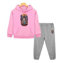 stranger things print Anime hoodie Fleece sweatshirt Jacket 2pcs pullover+pant boy girls Hooded Spors Sets kids boutique clothes 150 pink
