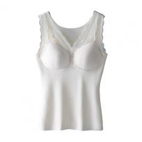 Winter Women Thermal Vest with Chest Pads Seamless Lace Fast Temperature Lock V Neck Slim Fit Elastic Sleeveless Inner Wear Bott L balta