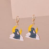 Colorful Aesthetic Animal Cat Rabbit Koi Dragon Earrings For Women Girls Enameled Delicate Gold Color Hoop Earrings Jewelry Gift beige