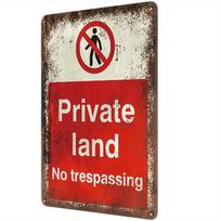 Private Land No Trespassing Warning Metal Tin Sign Wall Art  HD Printed Tin Plate Decor for Home Office Garden Fence Interiors 20x30cm（7.8x11.8inch） beige