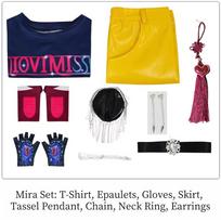 Women Cosplay Stage Cosplay Clothes Set T-Shirt Gloves Skirt Pendant Outfit Uniform Halloween Carnival Party Costume 140 yellow