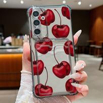 Red Cherry Print Case For Samsung A18 A57 A37 A27 A17 A56 A36 A26 A16 A55 A54 5G S21 FE S22 S23 S24 S25 Plus S26 Ultra Card Holder Cover Samsung S23 brown
