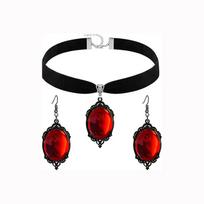 Halloween Gothic Velvet Choker & Earring Necklace Set raudona