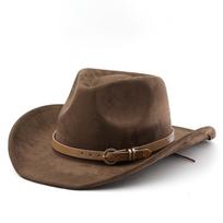 Simple Tibetan western cowboy hat dance performance jazz hat leather belt suede felt hat hat M（56-58cm） black
