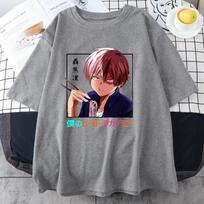 New Unisex Todoroki Shoto Printed T-shirt, Summer Anime Harajuku Loose Top Women And Men T-shirt S gray