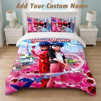 Bedding Set 1 Duvet Cover 2 Pillowcases Miraculous Ladybug Print Soft Bed Linen Bedroom Decor 140cmx210cm