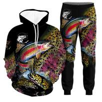 Vyriškas Hoodie Rinkinys Meilė Forelių Žvejybai 3D Spausdinimas Puloverio Hoodie Rinkinys Harajuku Stiliaus Laisvalaikio Striukė Džemperis Bėgiojimo Sportinis Kostiumas XL gray