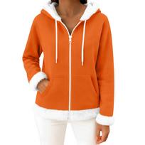 Women's Casual Fashion Long-Sleeved Zip-Up Fleece Hooded Cardigan XL šafranas