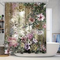 Elegant Floral Shower Curtain with a Lush Garden of Pink and Purple Flowers, Perfect for Adding a Touch of Nature-Inspired W90XH180cm white
