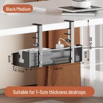 No-Drill Under-Desk Cable Organizer Mesh Basket and Storage Shelf gray
