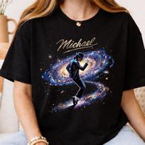 Moteriški trumpomis rankovėmis raštuoto audinio Michael Jackson pusiau tonų grafikos marškinėliai, Kasdieniai unisex retro marškiniai, Ideali dovana muzikos gerbėjams XXXXL blue