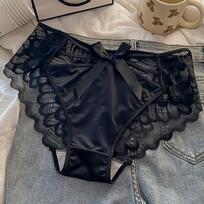 Pure Desire Lace Cutout Thong: Mid-Low Rise, Transparent Design, Cotton Crotch for Comfort - Women's Sexy Lingerie Panties L (100-120 jin) juoda
