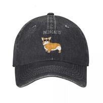 Incorgnito Corgi Dog Pun Washed Denim Baseball Cap Adjustable Unisex Casual Outdoor Hat One Size gray