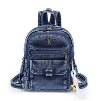Schoolbag1011 Solid color Korean version denim versatile backpack women's multi-pocket large-capacity commuter travel simple backpack bag 24*12*28