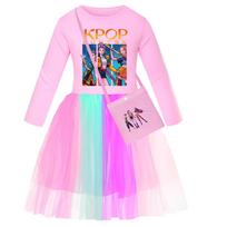 Kpop Demon Hunters Girls Cotton Short Sleeve Pleated Dress For Summer Playdates Pink Tulle,110cm pink