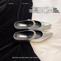 Cowhide version of the new bag head half slippers women wear nude patent leather chain high heels with shoes 40 gray