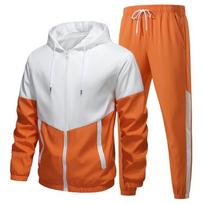 Men's Casual Color-blocked Lightweight Sportswear Set, Men's Zippered Hooded Sportswear Jacket And Pants Set L šafranas