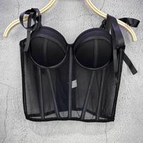 Women's French Sweet Lace-up Tank Top Strapless Fishbone Waist-cinching Sexy Inner & Outer Wear Camisole Top 40/90 black