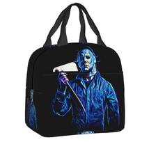 Halloween Horror Movie Portable Lunch Box Women Leakproof Cooler Thermal Food Insulated Lunch Bag Office Work 22x20x13cm blue