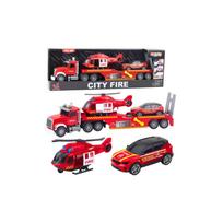 Gaisrininko rinkinys: vilkikas, sraigtasparnis, automobilis, šviesos, garsai, raudonas