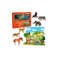 Figūrėlių rinkinys „Laukiniai gyvūnai“: leopardas, tigras, dramblys, arklys, parkas, 3D žaidimo lenta