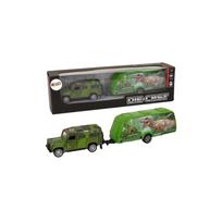 Transporto priemonių rinkinys Jeep su priekaba su dinozaurais