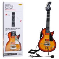 Elektrinė gitara vaikams nuo 3 metų, raudono medžio + ausinės su mikrofonu + garsai ir šviesos efektai