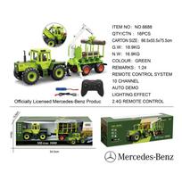Traktorius 1:24 su „Mercedes Benz“ nuotolinio valdymo pultu Žalias + medienos priekaba su kranu