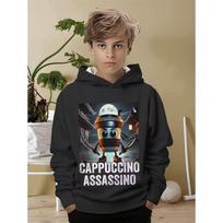 Juokingi Cappuccino Assassino gobtuvai berniukams mergaitėms Juokingas itališkas smegenų puvimo spaudinys gobtuvas ilgomis rankovėmis gobtuviniai viršutiniai drabužiai Vaikų humoro megztiniai 100 black