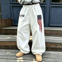 Men's casual sports trousers, American flag printed sweatpants, drawstring wide-leg casual trousers S balta