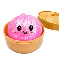Glitter Dumpling Squishy with Box Dumplings Sensory Steamer Plush TPR Dough Ball for Decompression Fidget Plaything Stress Relief Present beige