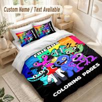 Rainbow Friends Bedding Set, 1 Duvet Cover & 2 Pillowcases Soft Comfortable Bedroom Home Textile Decor 135cmx200cm blue