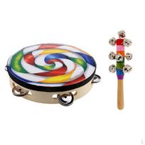 Concert Wooden Tambourine Handbell Shaker Percussion Instruments Toy Gift black