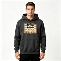 Men's Casual Chess Checker Board Pattern Print Pullover Hoodie Long Sleeve Loose Hooded Sweatshirt S tamsiai pilka spalva