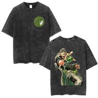 Anime JoJo Bizarre Adventure STEEL BALL RUN Gyro Zeppeli Vintage Acid Washed T Shirt Men Cotton Casual Short Sleeves T-shirt S black