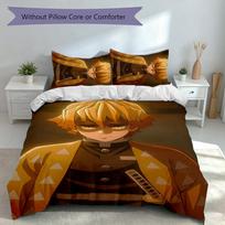 3pcs Nezuko Demon Slayer Agatsuma Zenitsu Duvet Cover Set, Includes 1 Duvet Cover and 2 Pillowcases,Skin-Friendly&Comfortable Fabric,Suitable Bedding 135cmx200cm