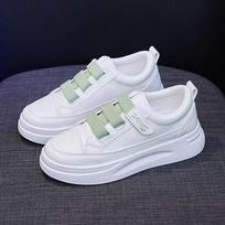 Velcro little white shoes women's versatile 2024 spring new women's shoes street shot thick-soled leather single shoes flat-soled women's shoes tide 40 žalia