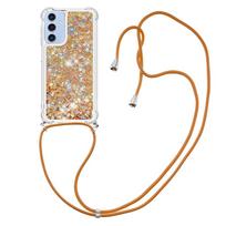 Kaklo dirželis Bling Blizgučiai Skysto Silikono Dėklas Samsung Galaxy S25 S24 S23 S22 S21 Plus Ultra S25 FE Atsparus Smūgiams Dangtelis Case & Strap&Galaxy S21 FE 5G beige