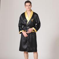 Naujas vyriškas vasarinis šilkinis chalatas pižama vyriška vasarinė plona ledo šilko pižama didelio dydžio chalatai laisvalaikio drabužiai european size m black