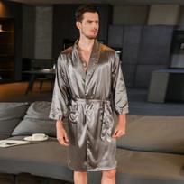 Naujas vyriškas vasarinis šilkinis chalatas pižama vyriška vasarinė plona ledo šilko pižama didelio dydžio chalatai laisvalaikio drabužiai european size l pilka spalva