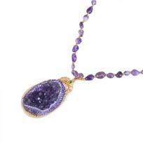Amethyst Pendant Necklace Women Bohemian Minimalist Geometric Choker 605cm Adjustable Chain Handcrafted Purple Crystal Purple gray