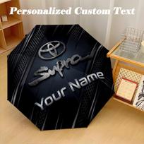 Toyota Supra Automatic 8‑ribs Umbrella, Custom Name Text Personalized Folding Umbrella Rain Sun Gift Three-fold umbrella gray