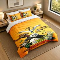 Soft Bedding Set Kung Fu Panda Pattern, 1 Duvet Cover plus 2 Pillowcases Stylish Bedroom Home Textile 140cmx200cm