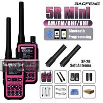 1/2PCS Baofeng UV 5R Mini Walkie Talkie Two Way Radio Pink Dual Display USB-C Charger 999 Channel AM For Camping Hiking Hunting USB Plug