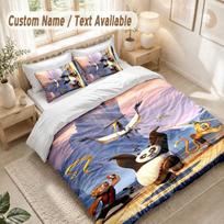 Kung Fu Panda Bedding Set, 1 Duvet Cover & 2 Pillowcases Soft Comfortable Bedroom Home Textile Decor 135cmx200cm gray
