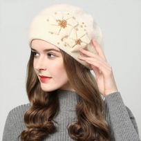 Autumn and winter hats new Korean version versatile velvet warm rabbit wool hat women's knitted hat pearl beret batch One size fits all